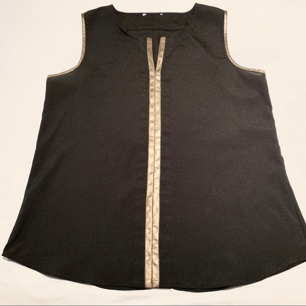 Black Sleeveless Blouse with Gold Detail